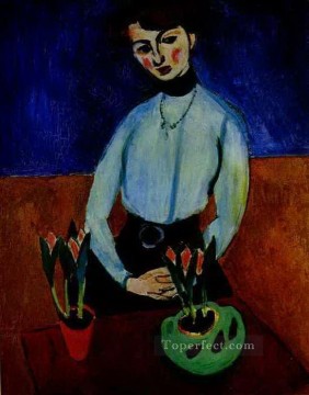 Chica con tulipanes Retrato de Jeanne Vaderin 1910 fauvismo abstracto Henri Matisse Pinturas al óleo